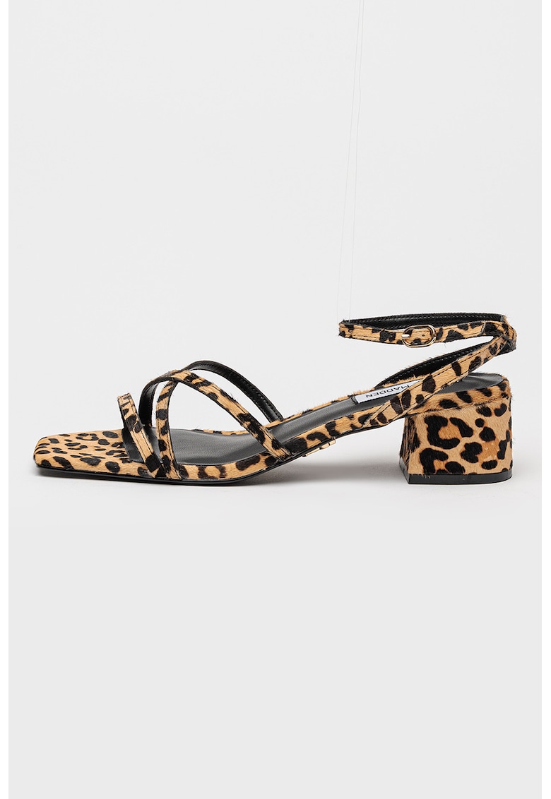 Sandale cu toc masiv si model animal print - Maro inchis/Caramel