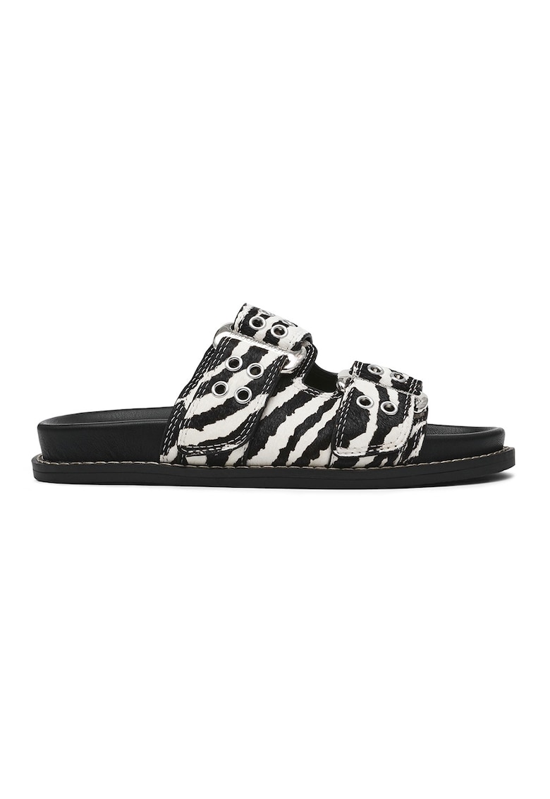 Papuci cu imprimeu zebra si barete ajustabile - Alb/Negru