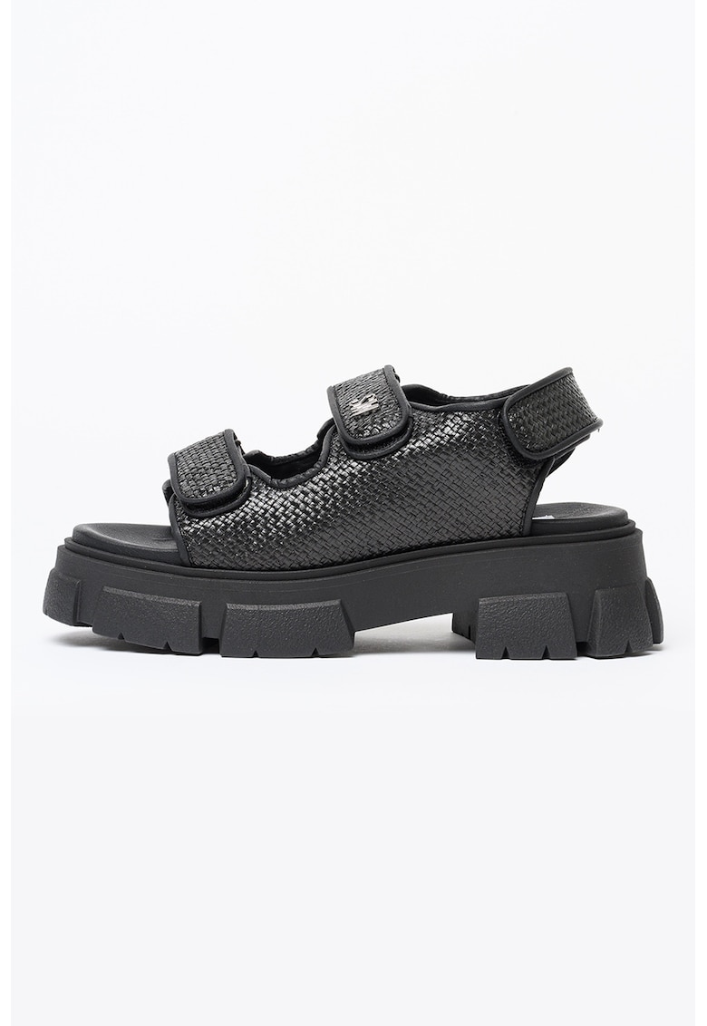 Sandale cu aspect masiv si inchidere velcro - Negru