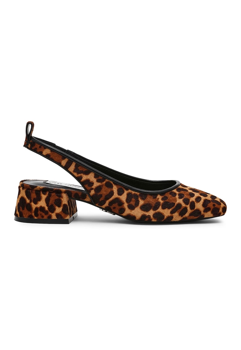 Pantofi slingback din piele cu par scurt - Maro inchis/Caramel
