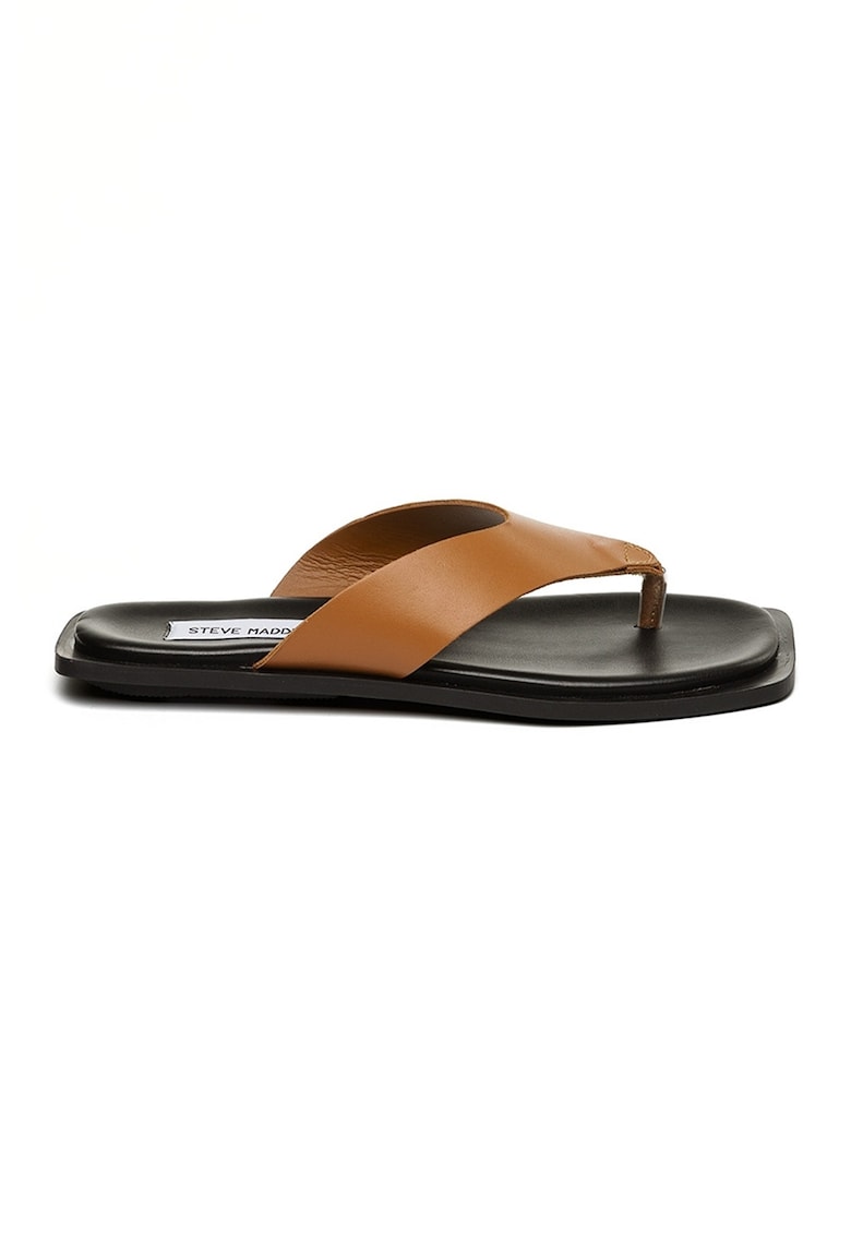 Papuci fli-flop din piele - Negru/Caramel