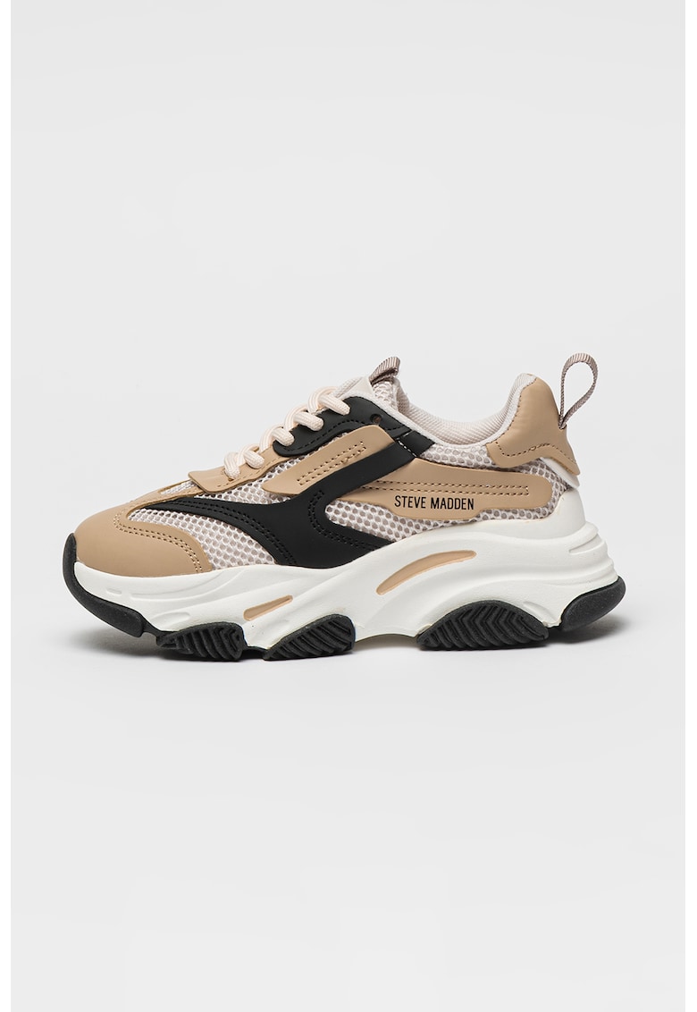 Pantofi sport Possesion din plasa cu garnituri de piele ecologica - Negru/Maro deschis/Argintiu