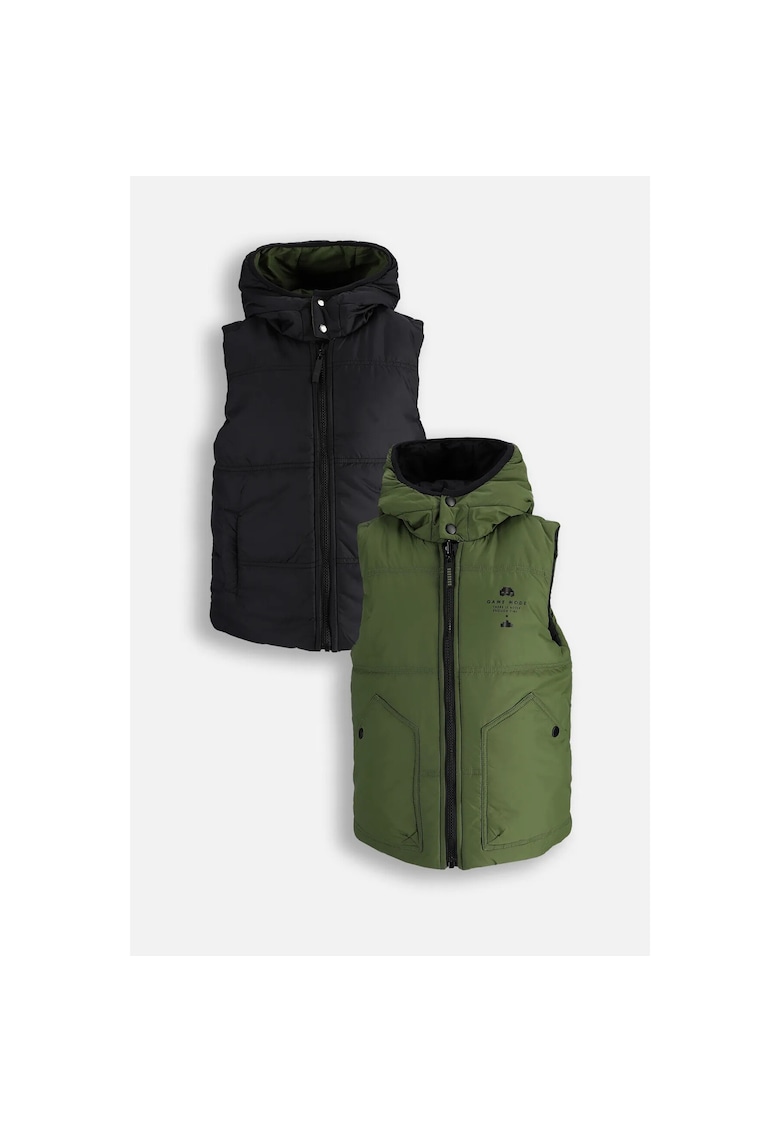 Vesta reversibila hidrorepelenta cu gluga - Verde militar - Negru