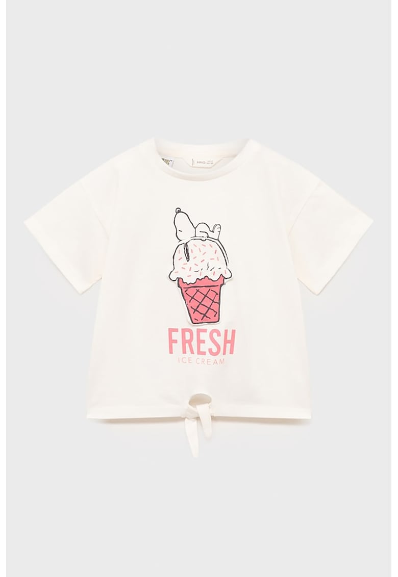 Tricou cu imprimeu Snoopy si nod frontal - Alb/Negru stins