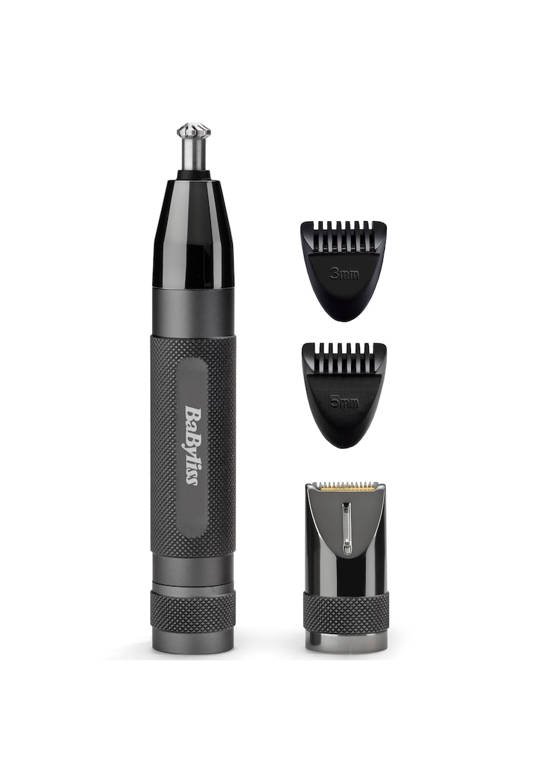 Trimmer pentru urechi - nas si sprancene - Chrome - - 4 capete interschimbabile - baterie - negru