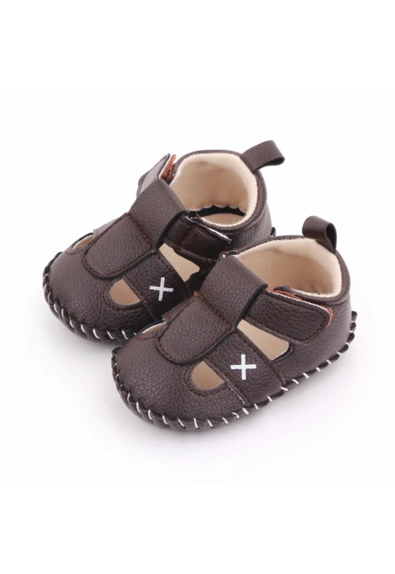 Pantofi Decupati - Elegant - Piele ecologica - Baieti - Velcro - Maro -