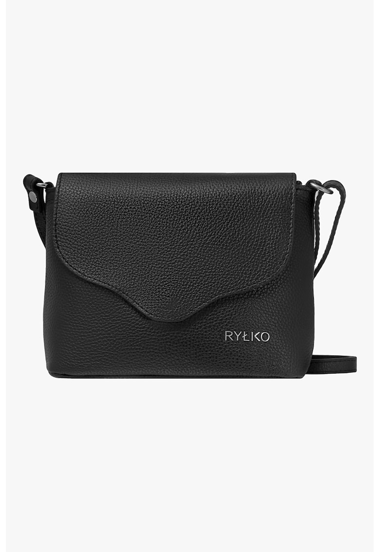 Geanta crossbody din piele cu clapa - Negru