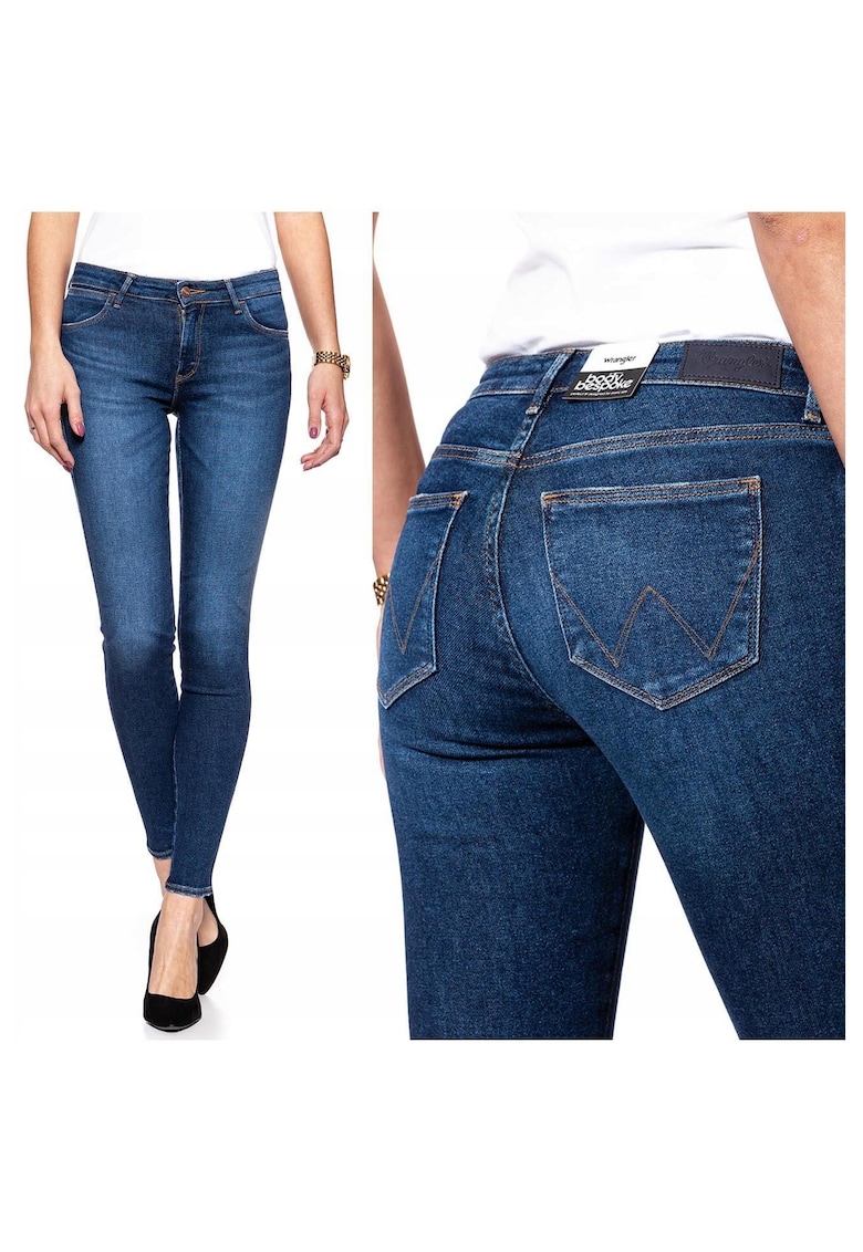 Blugi Dama - Skinny - W24 L32 US - Bumbac - Zipper - Lung - 5 Buzunare 2 Mari 2 Medii Exterioare 1 Mic Interior - Talie Joasa - Albastru