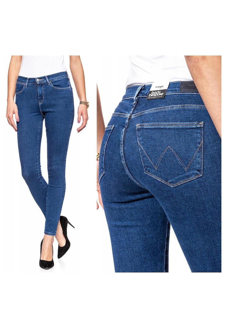 Blugi Dama - Skinny Cu Talie Inalta - W24 L32 US - Bumbac - Zipper - Lung - 5 Buzunare 2 Mari 2 Medii Externe 1 Mic Intern - Talie Inalta - Albastru