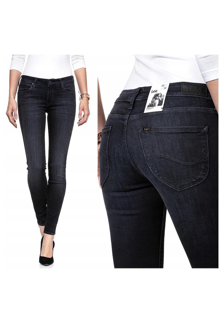 Blugi Dama -  Scarlett Skinny - W24 L31 US - Bumbac - Zipper - Lung - 5 Buzunare 2 Mari 2 Medii Externe 1 Mic Intern - Talie Medie / Regulata - Negru