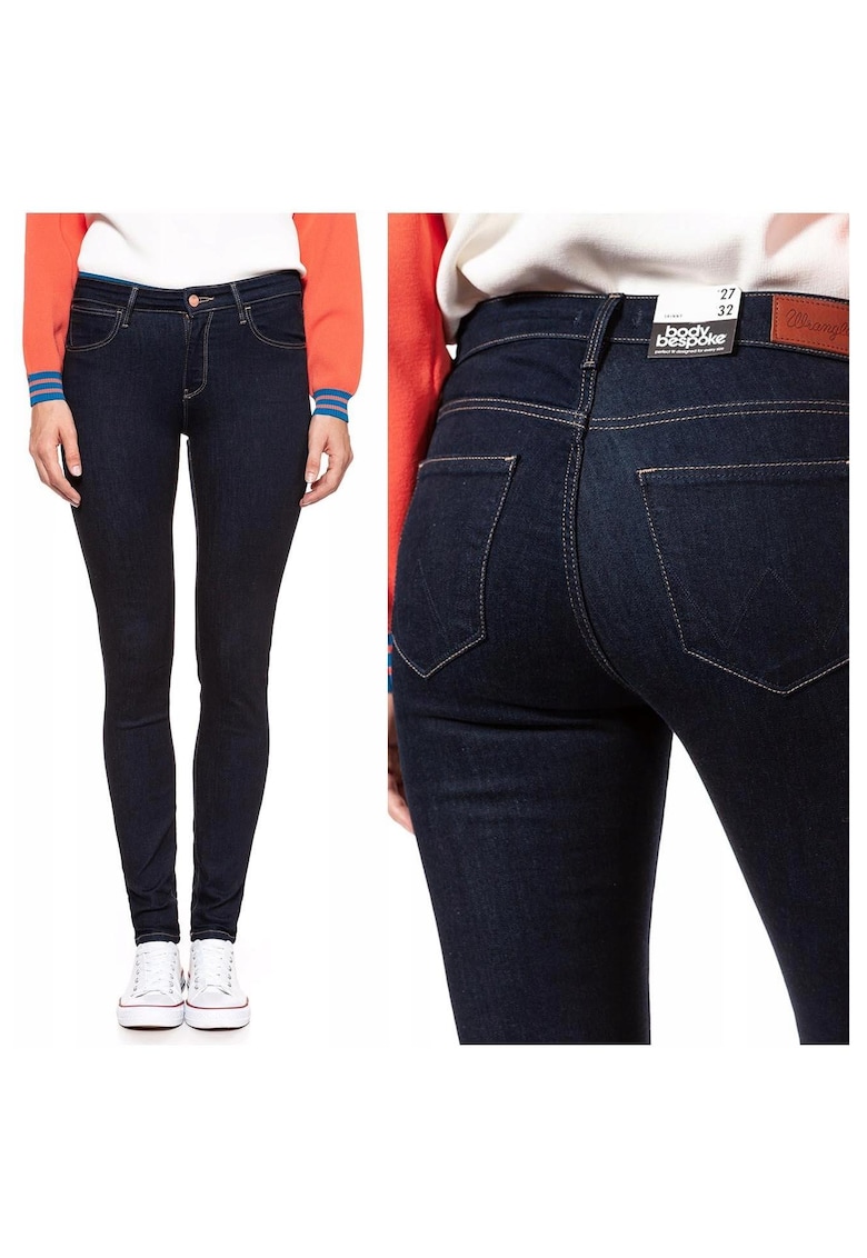 Blugi Dama - Skinny - W24 L32 US - Bumbac - Zipper - Lung - 6 Buzunare 2 Mari 2 Medii Exterioare 1 Mic Interior - Talie Joasa - Albastru