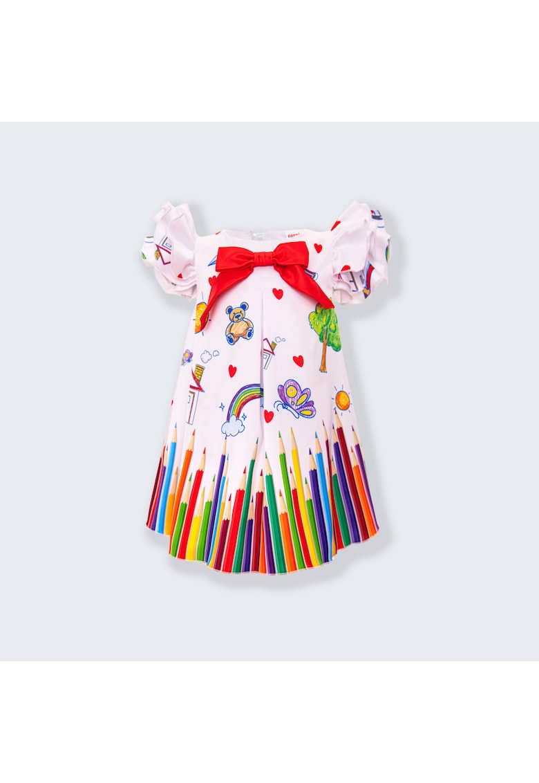 Rochita alba - pentru fetite - model cu creioane colorate