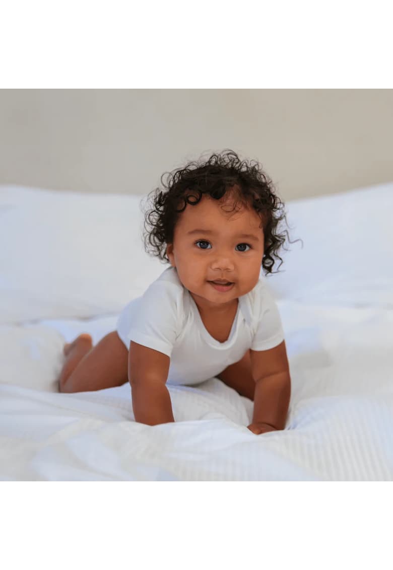 Body cu maneca scurta din bambus -  Alb - pentru fetite sau baietei