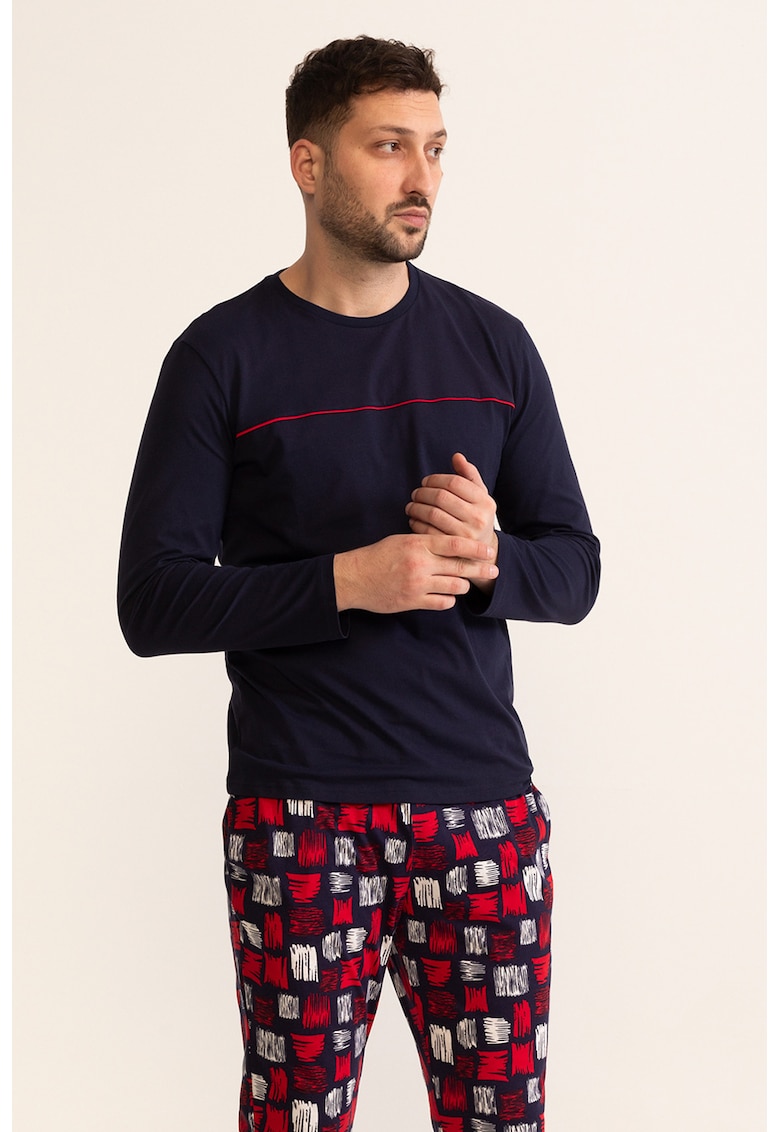 Pijama lunga de bumbac cu imprimeu grafic Chester