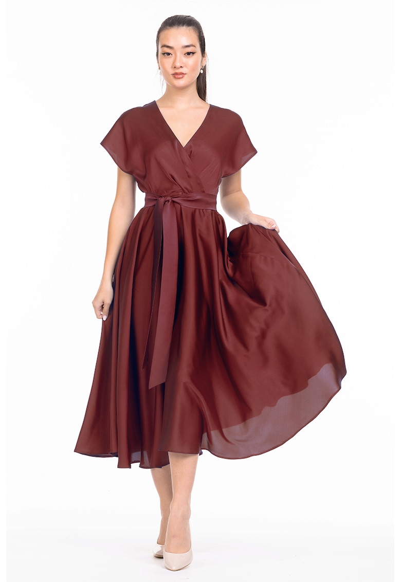 Rochie midi evazata cu aspect satinat