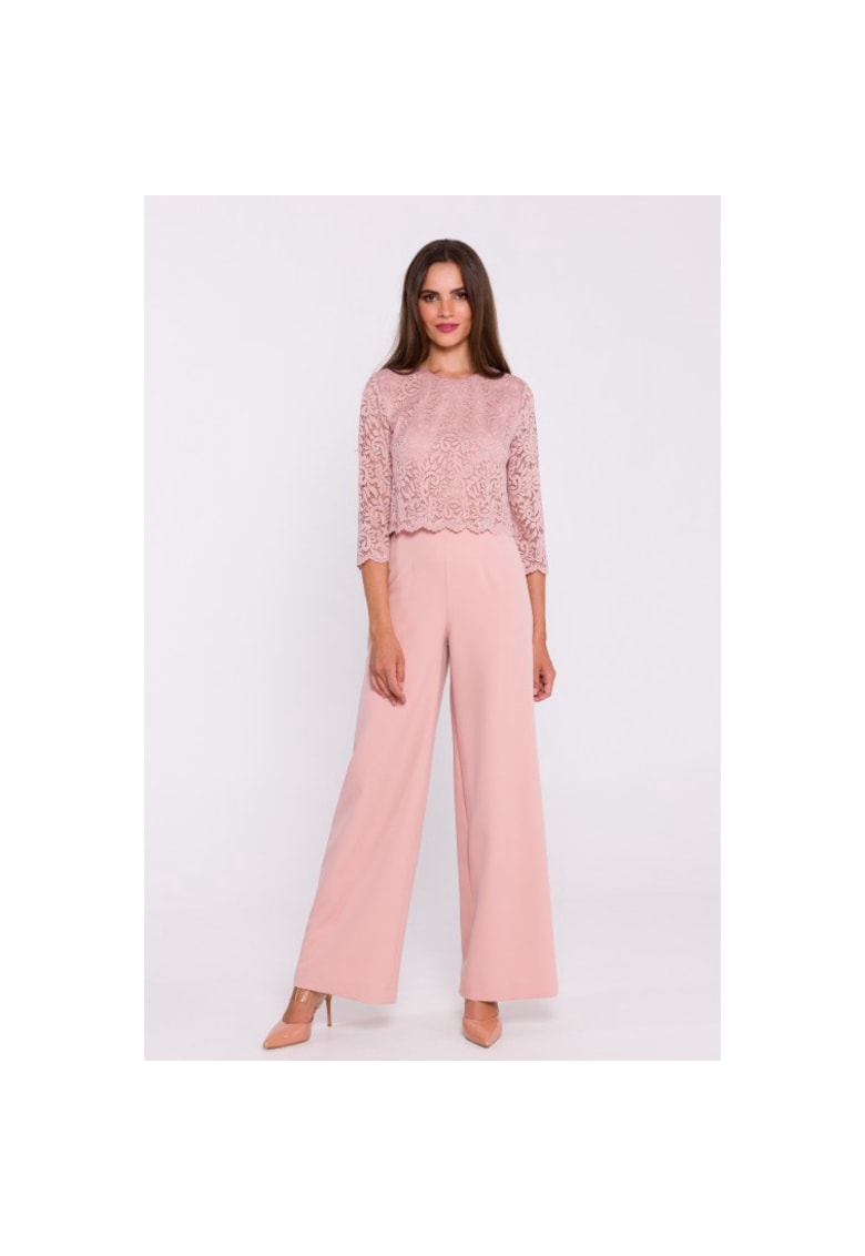 Salopeta cu pantaloni largi si partea superioara din dantela -