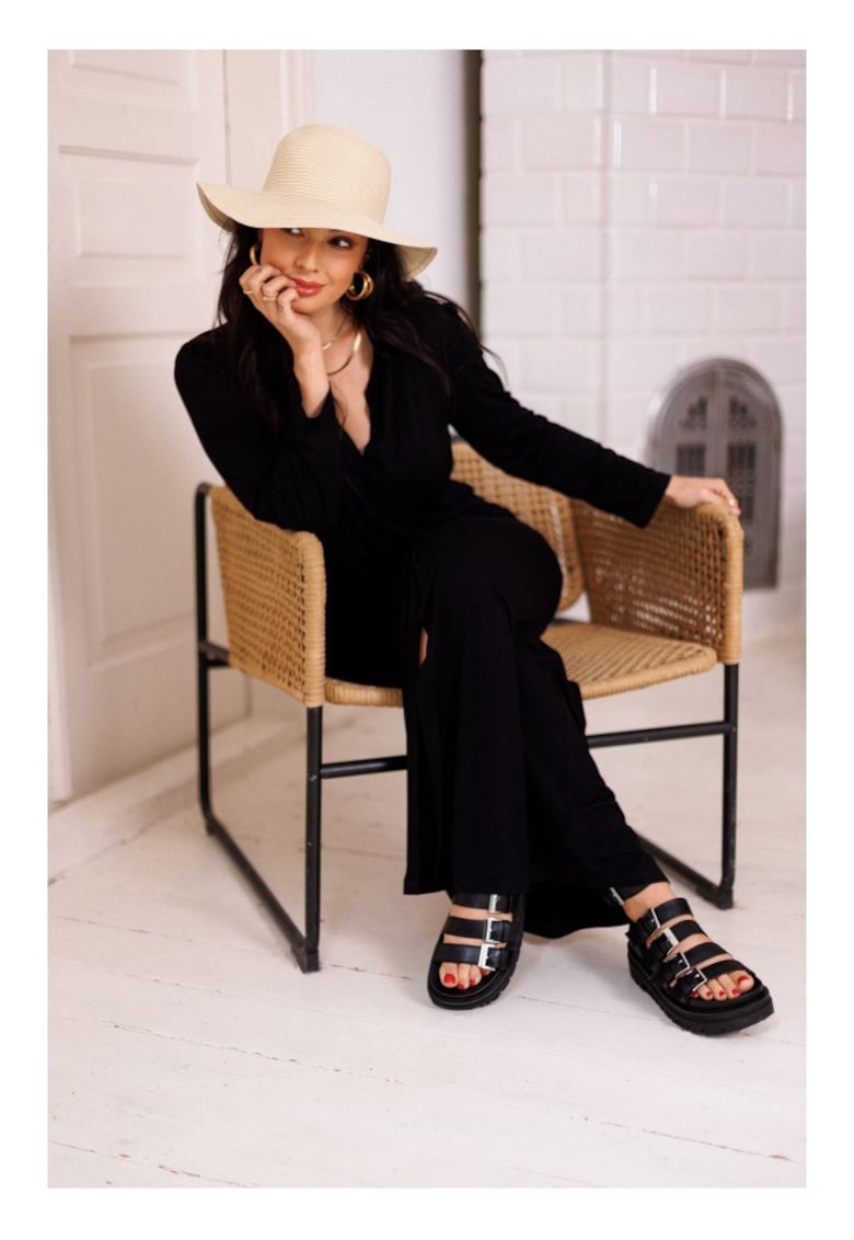 Rochie cu nasturi din viscoza - negru -