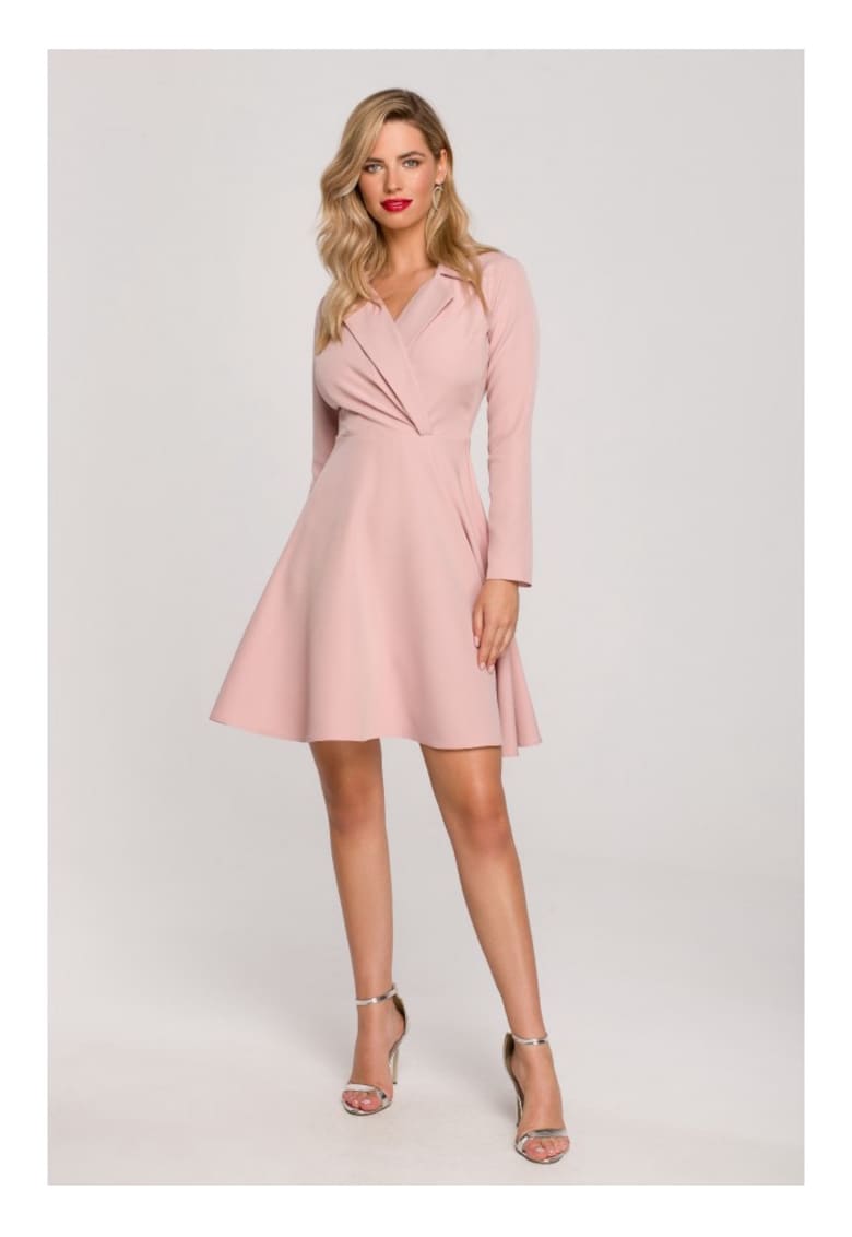 Rochie evazata cu guler - roz murdar -