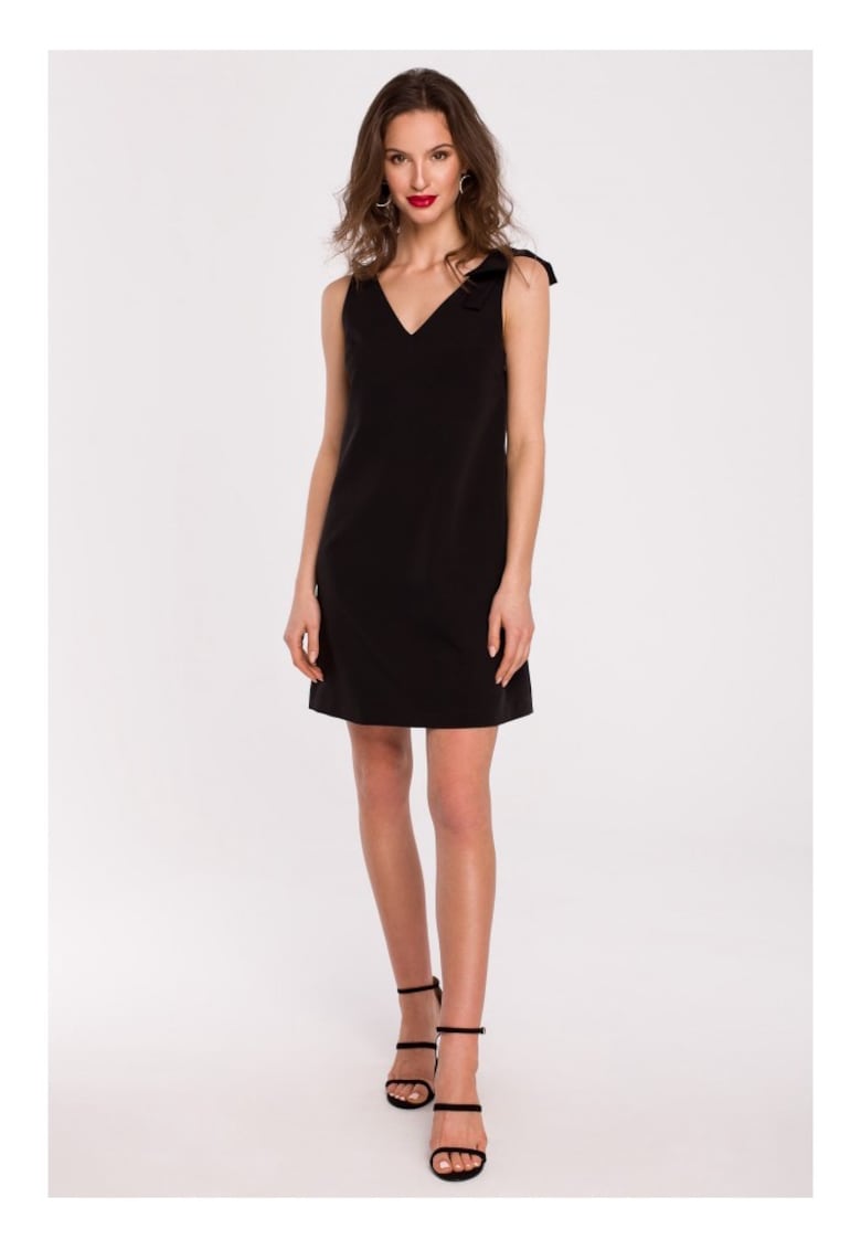 Rochie neteda cu funda pe umar - negru -