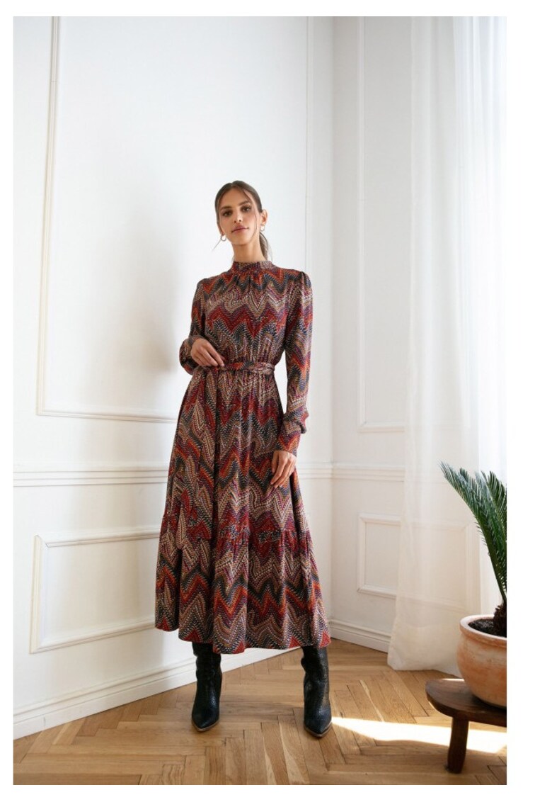 Rochie maxi cu - imprimeu aztec - model 1 - Multicolor