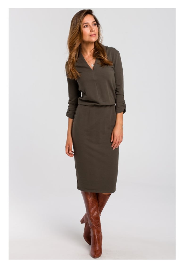 Rochie tricotata cu decolteu - olive -