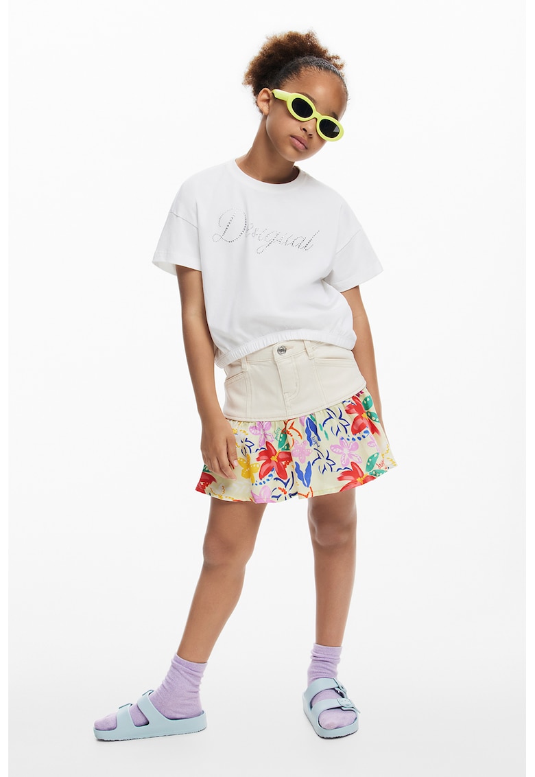 Fusta de denim cu model floral