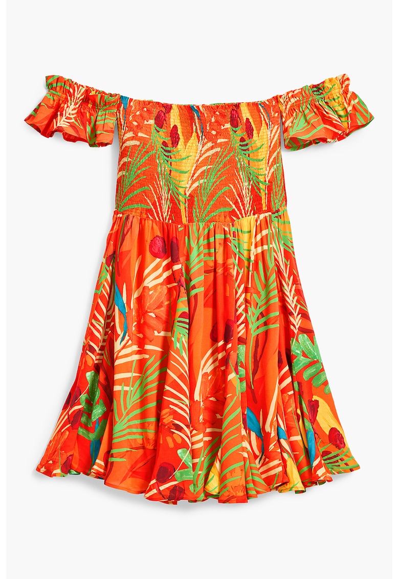 Rochie cu decolteu pe umeri si imprimeu