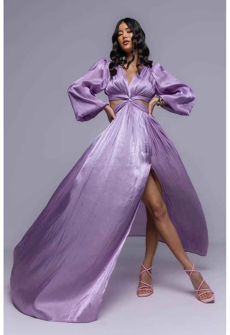 Rochie maxi cu decupaje si maneci ample - Mov