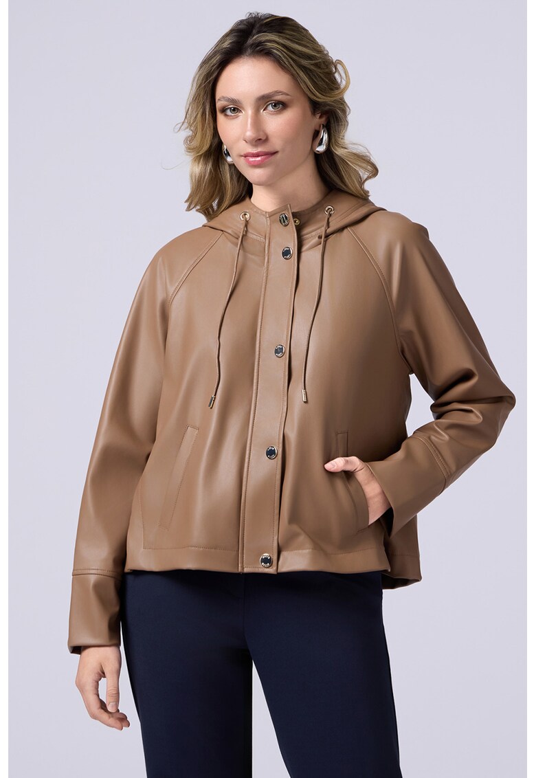 Jacheta de piele ecologica cu gluga