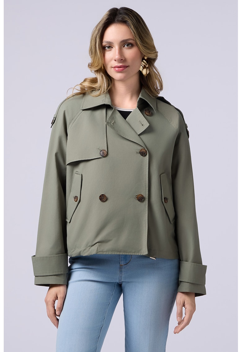 Trenci scurt cu nasturi cu doua randuri de nasturi