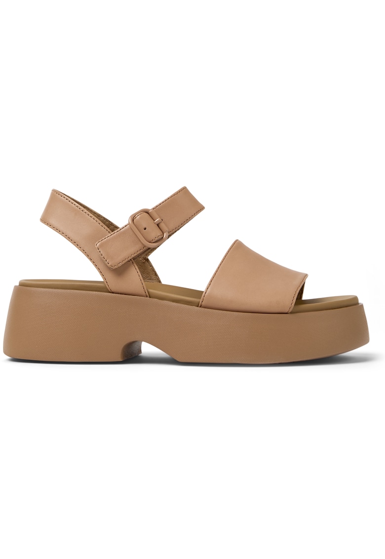 Sandale din piele cu talpa demi-wedge Tasha - Bej