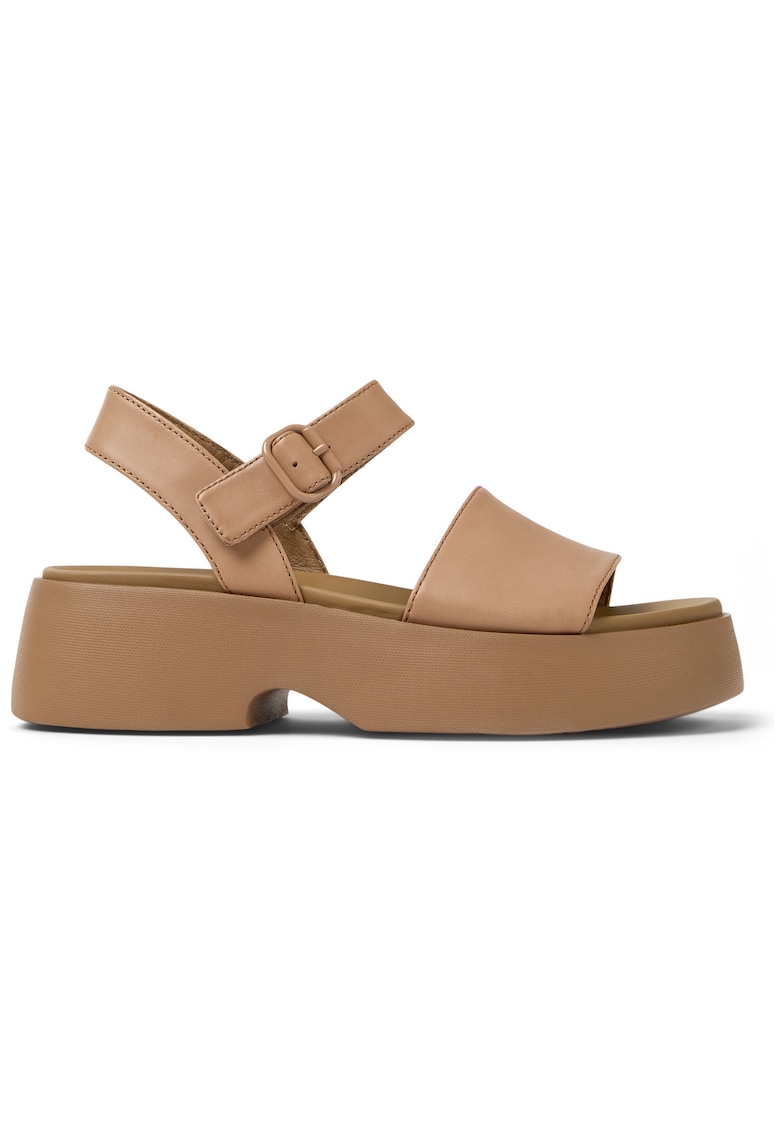 Sandale din piele cu talpa demi-wedge Tasha - Bej