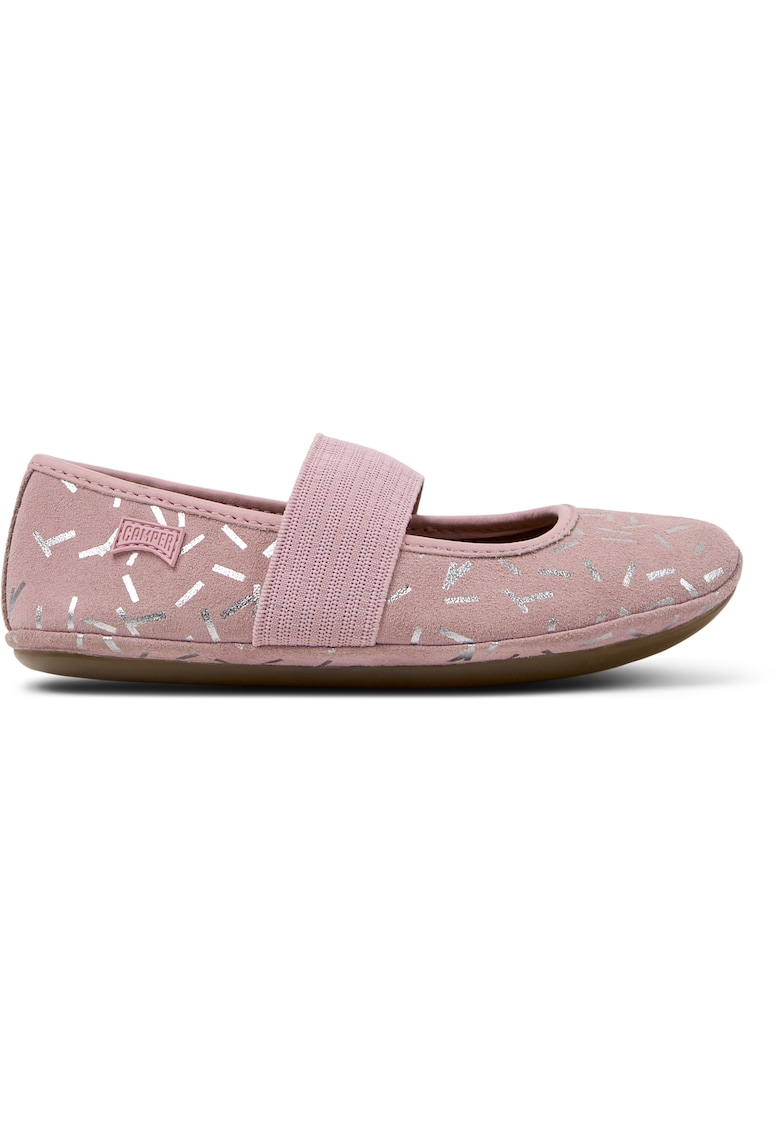 Balerini de piele cu brant anatomic si banda elastica Right 8469 - Roz prafuit/Argintiu