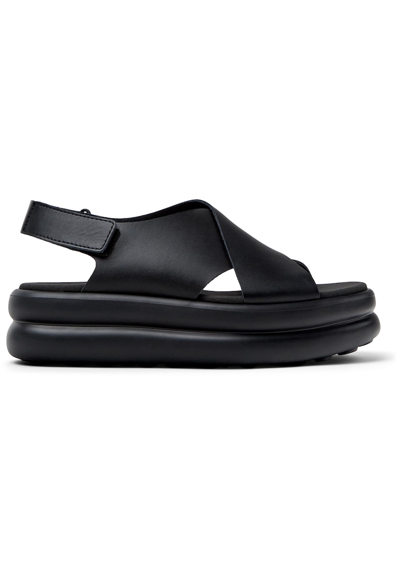 Sandale din piele cu talpa flatform si segment cu inchidere velcro Sandale din piele cu talpa flatform si segment cu inchidere velcro