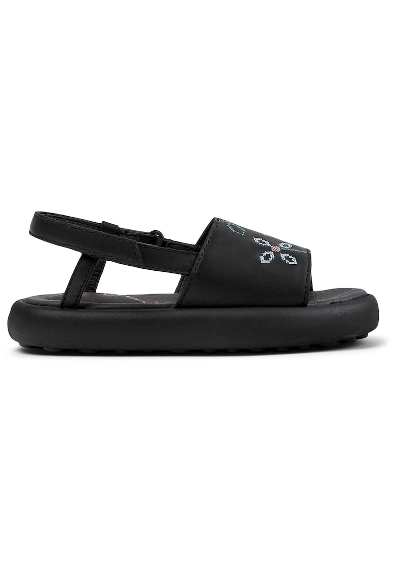 Sandale de piele cu broderie - Negru