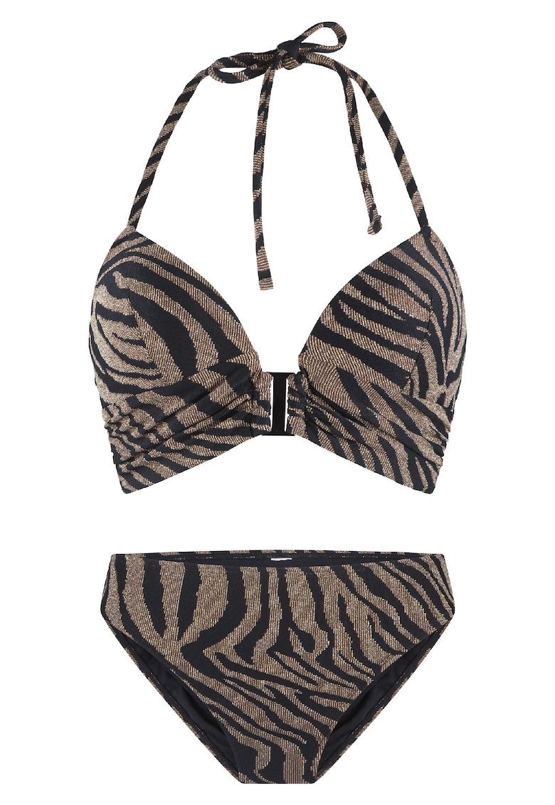Costum de baie din doua piese cu animal print - Negru