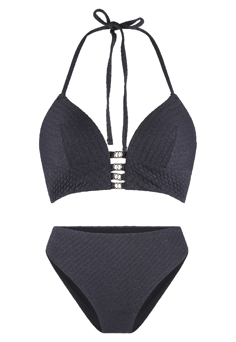 Costum de baie din doua piese cu aspect stralucitor - Negru