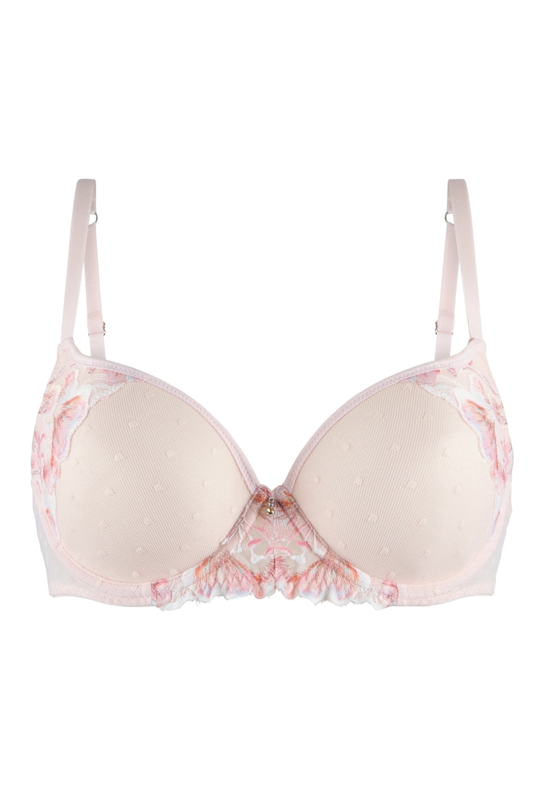 Sutien push-up cu insertii de dantela - Bej