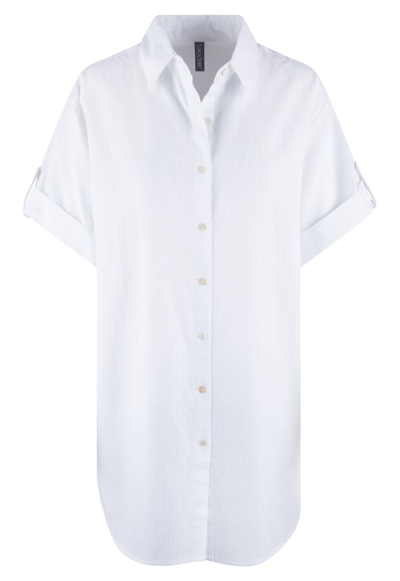 Camasa de noapte cu model in dungi si nasturi - Alb murdar