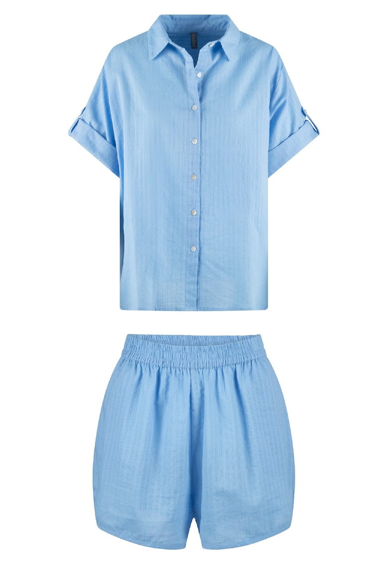 Pijama de bumbac cu pantaloni scurti si model in dungi