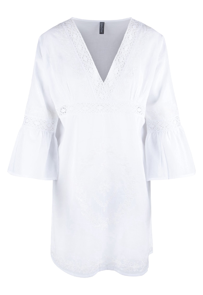 Rochie de plaja cu decolteu in V - Alb