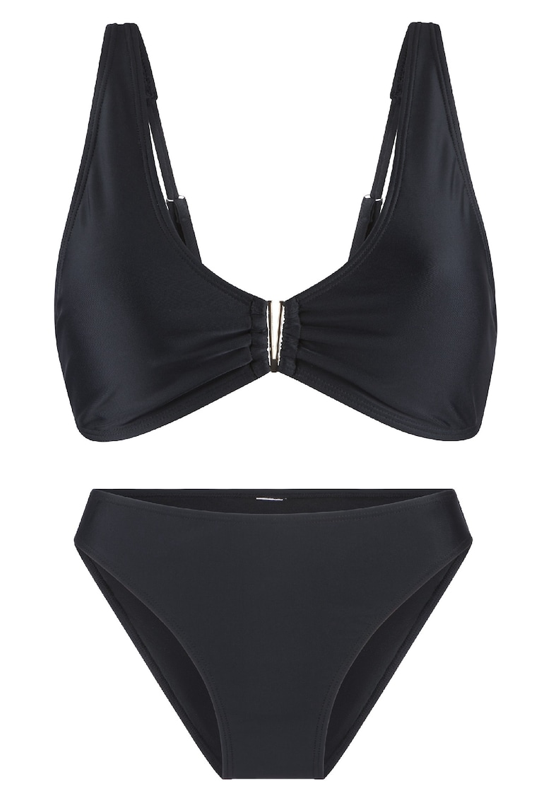 Costum de baie din doua piese cu model uni - Negru