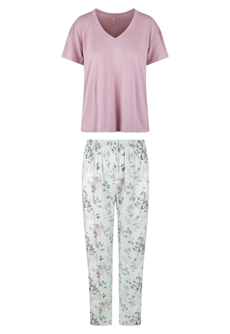 Pijama cu model floral - Verde pal/Lila