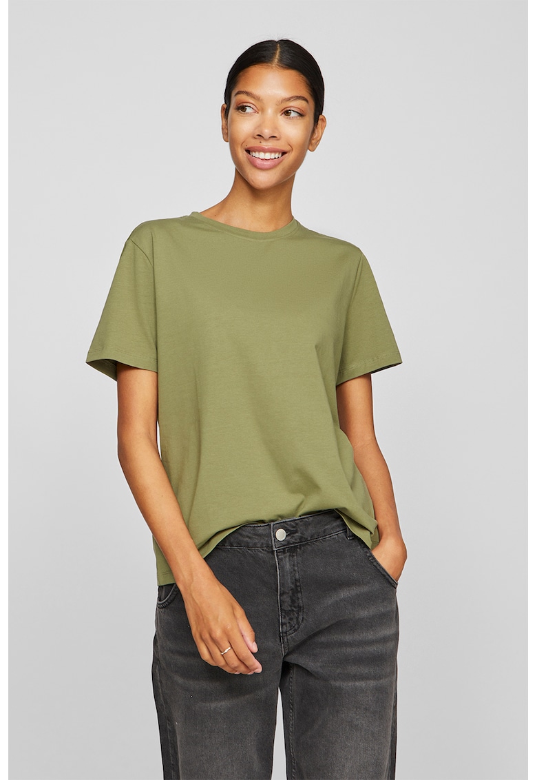 Tricou din amestec de bumbac organic cu decolteu la baza gatului