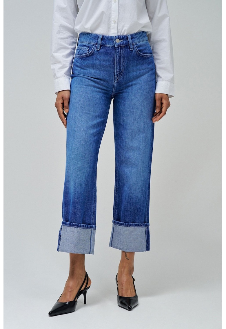 Blugi crop drepti cu talie medie