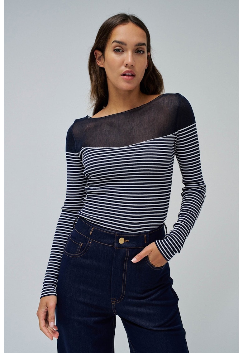 Bluza in dungi cu insertii semi-transparente