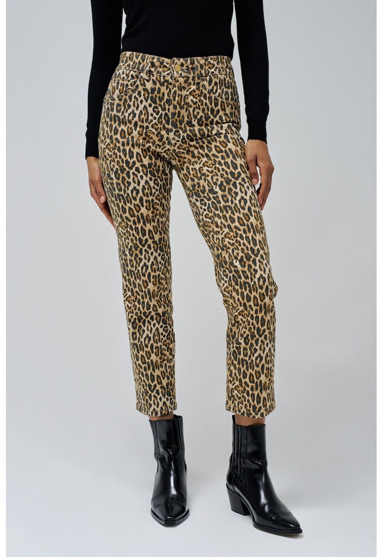Blugi crop slim fit cu animal print Faith