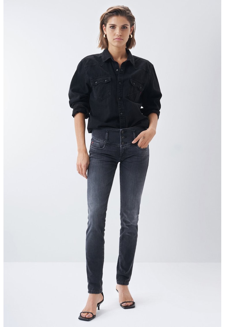 Blugi slim-fit din denim cu talie inalta