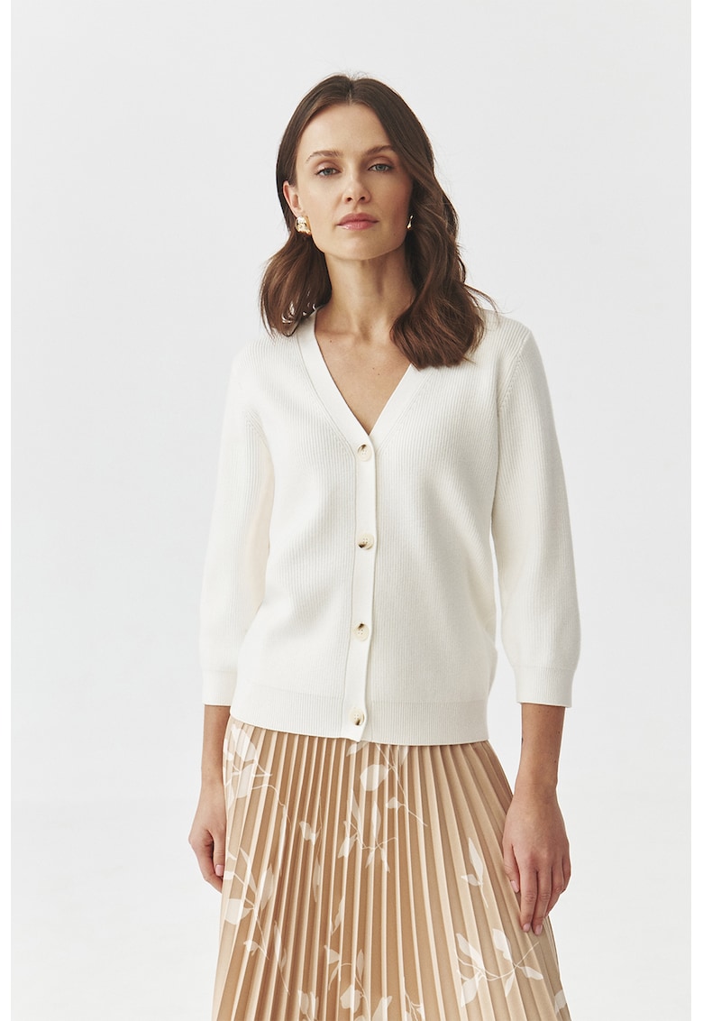Cardigan cu decolteu in V - Alb murdar