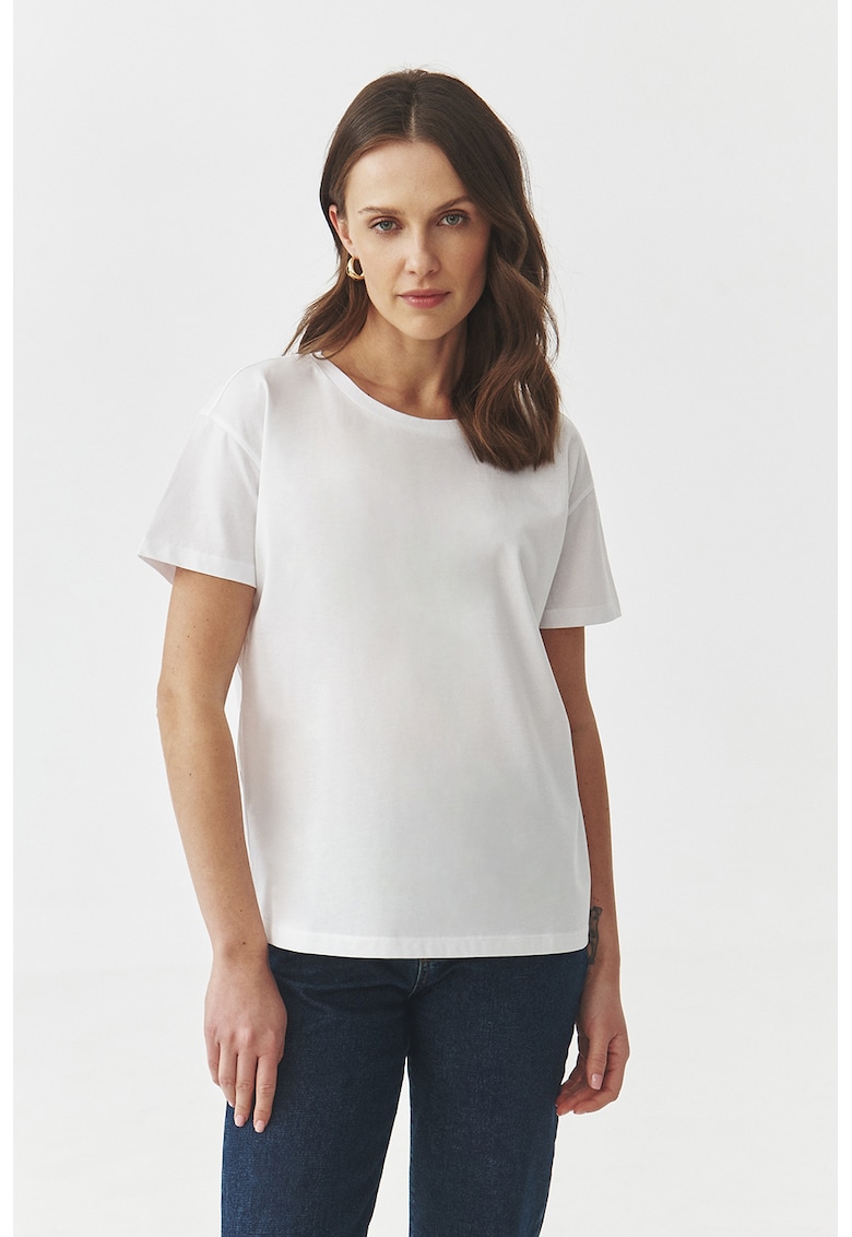 Tricou uni cu decolteu barcuta - Alb optic